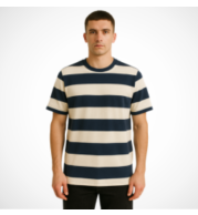 Striped T-Shirt – Classic Crew Neck, Cotton-Poly Blend, Multi-Color Stripes, Regular Fit, Reinforced Ribs, Durable & Comfortable for Everyday Wear, Stylish Casual, Full Size Range